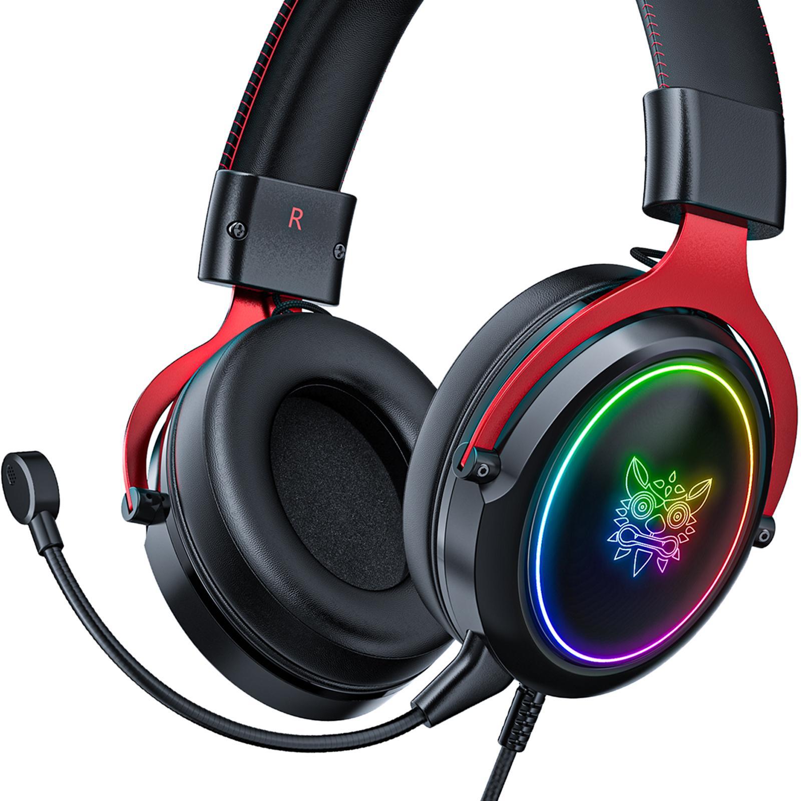 Wired Gaming Headsets RGB LED Headphones Detachable Mic for Black Red