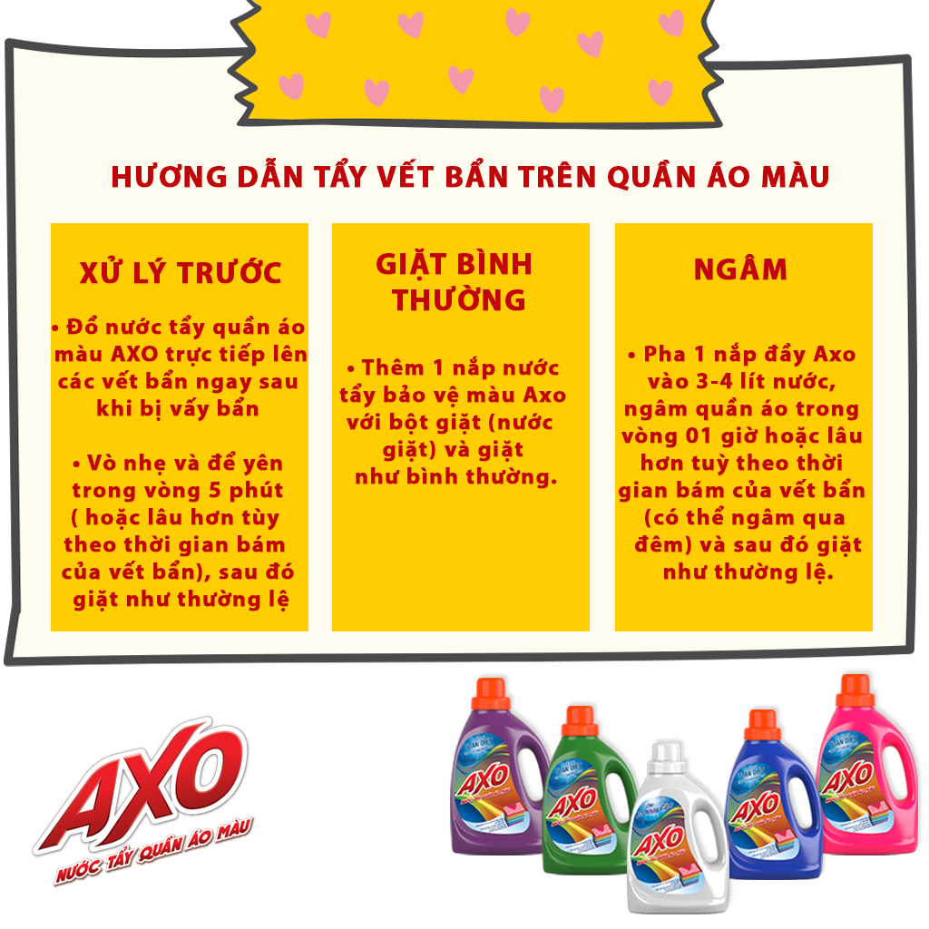 COMBO 5 CHAI TẨY MÀU AXO 400ML - Tặng thêm 1 chai tẩy trắng Zonrox 500ml hương chanh