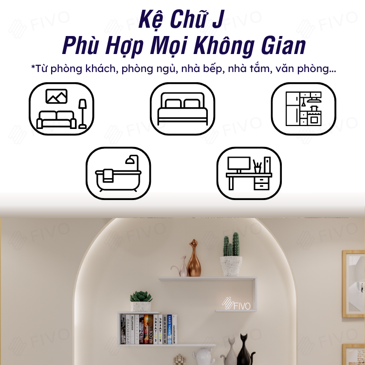 Kệ Gỗ Chống Ẩm Treo Tường Chữ J FIVO FB42 Thiết Kế Âm Tường, Đa Dạng Cách Trang Trí, Chịu Lực Tốt Giá Rẻ