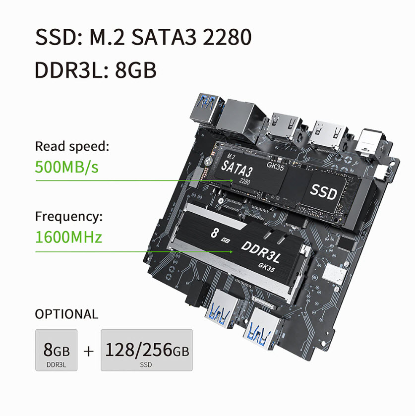 Máy tính để bàn – Mini PC - NUC GK35 – CPU: Intel J4205, RAM+ROM: 8+256GB