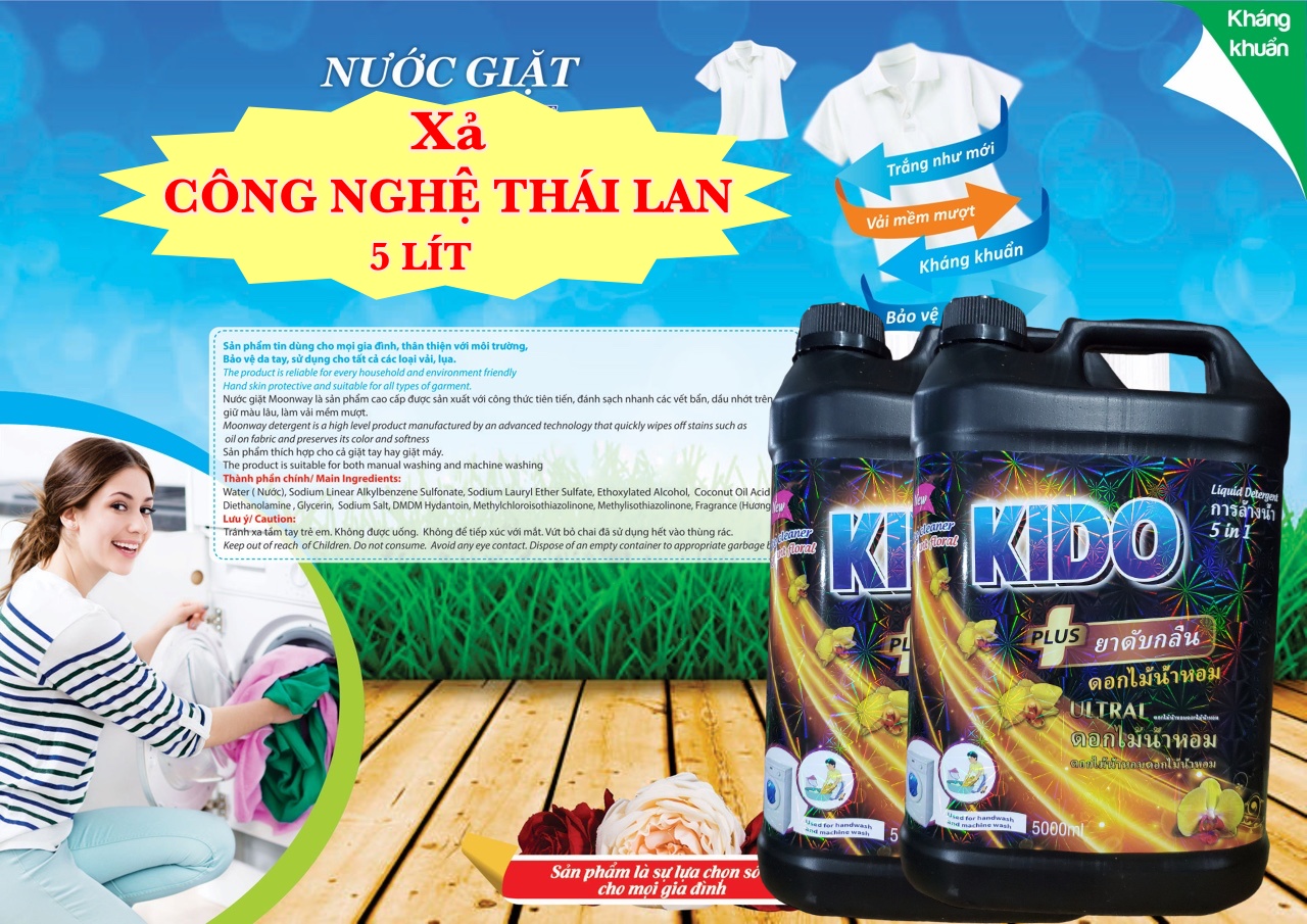 Nước Giặt Xả Công nghệ Thái Lan (5 lít) KiDo Đen Hương Thơm Nhẹ Nhàng