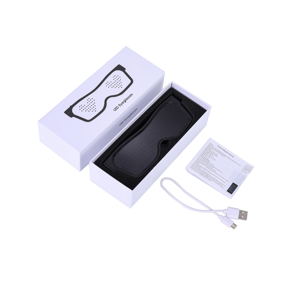 Mắt Kính Đèn Led Chạy Chữ Kết Nối Điện Thoại Bằng Bluetooth Sạc USB - Màu Trắng