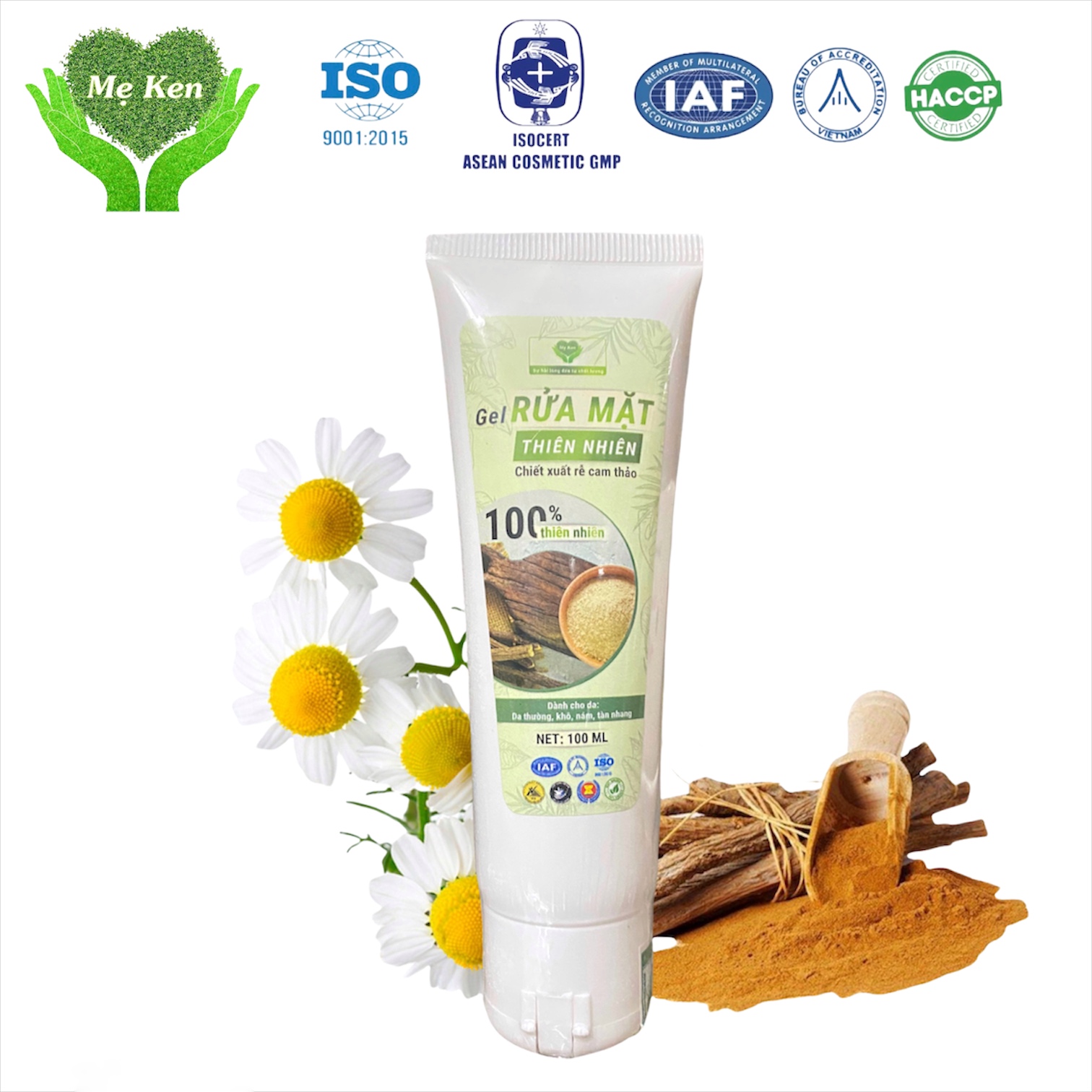 GEL RỬA MẶT THIÊN NHIÊN CHIẾT XUẤT RỄ CAM THẢO MẸ KEN tuýp 100ml - Dành cho da thường, khô, nám, tàn nhang