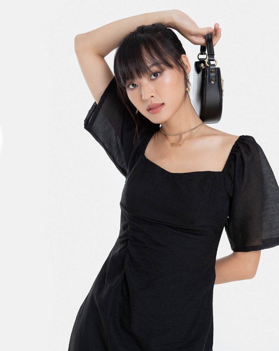 Đầm Lửng Thời Trang JUNO Cổ Vuông Nhún Eo JNDLU001