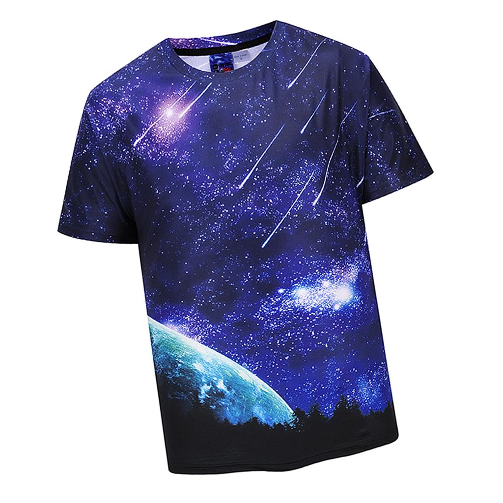 Men's Fashion Style Print Shirts Tops Tee Short Sleeve Casual Tee Shirt Starry Purple