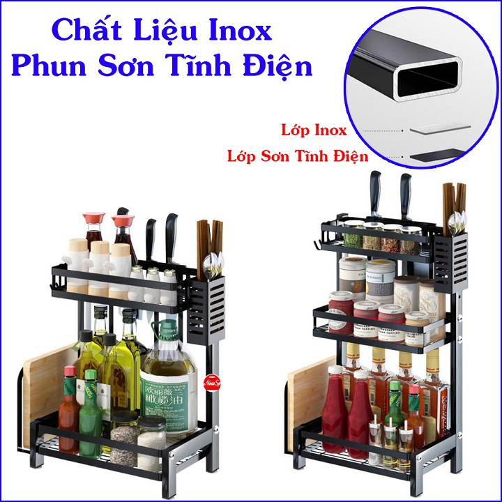Kệ Đựng Gia Vị 2/3 tầng, Kệ hũ gia vị để bát đũa dao thớt, đồ dùng nhà bếp.