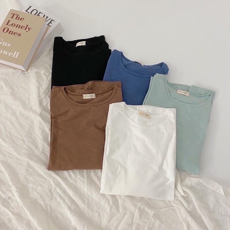 Áo thun dài tay cotton cổ tròn mùa thu Hàn Quốc nhiều màu Sollle