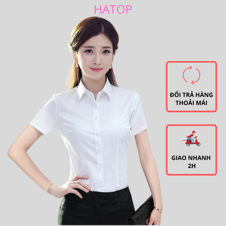 Áo sơ mi nữ tay ngắn cao cấp màu trắng ASNT203