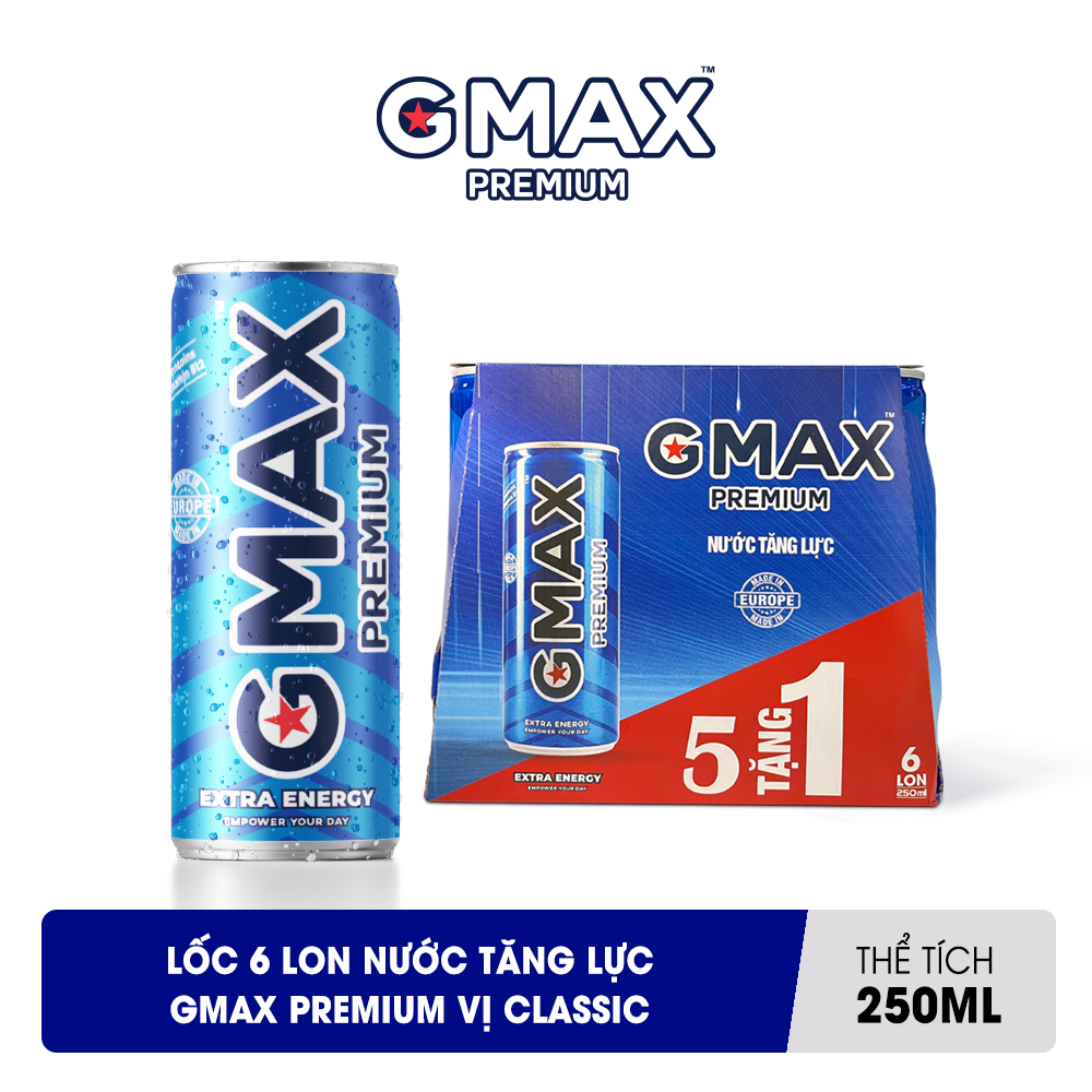 [MUA 5 TẶNG 1] Nước tăng lực Gmax Premium vị Classic (250ml x 6)