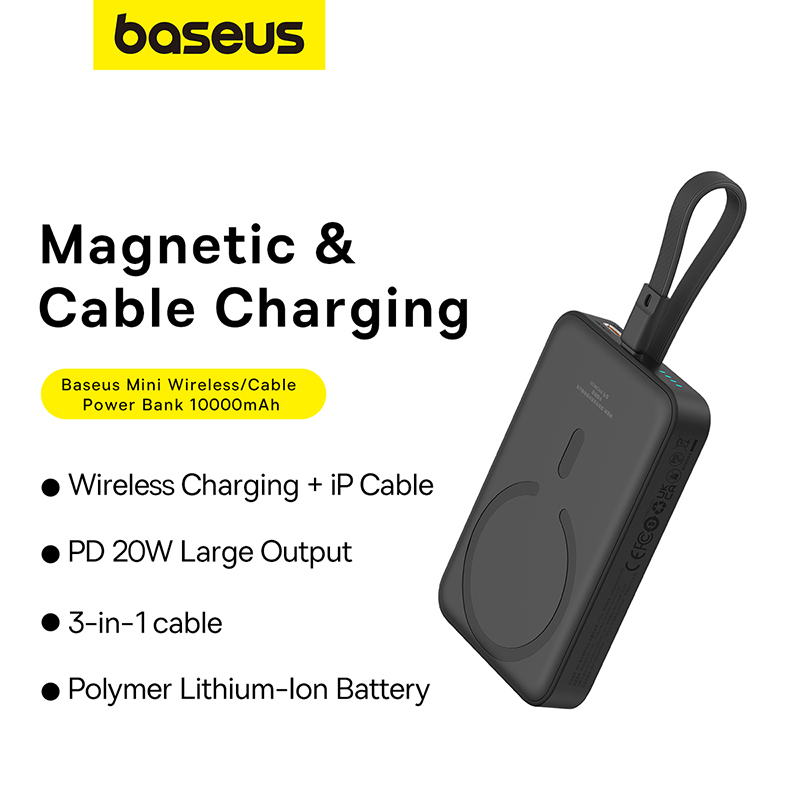 Pin Sạc Không Dây Tích Hợp Nam Châm Baseus Magnetic Mini Wireless 10000mAh 20W (tích hợp sẵn cáp IP) - Hàng chính hãng