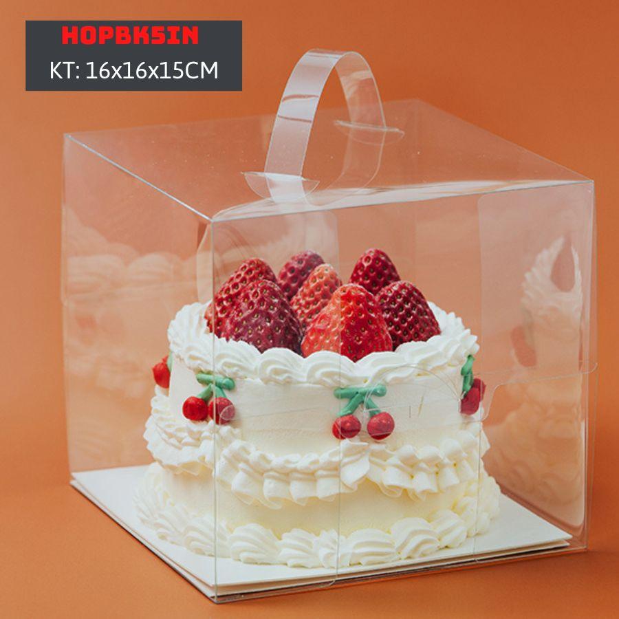 Hộp Đựng Bánh Kem Gato Sinh Nhật Mica Hình Vuông đáy 16X16 CM Phụ kiện Trang Trí Trong Suốt - HOPBK5IN