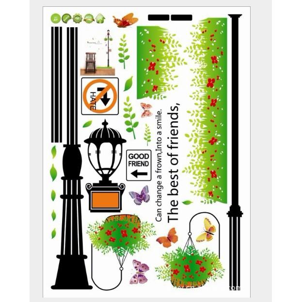 Decal trang trí cột đèn xanh