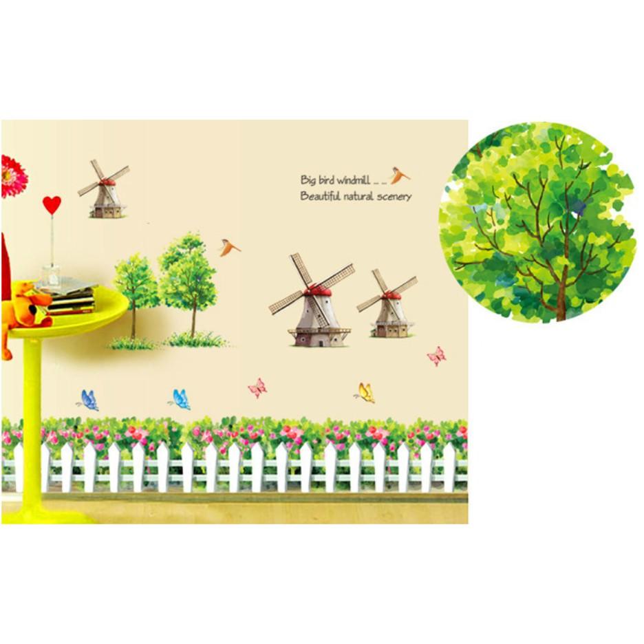 Decal trang trí tường - Hàng rào tỉ muội Cối Xay gió 02