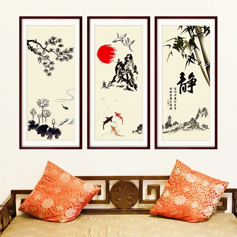 Decal dán tường tranh phong cảnh thư pháp