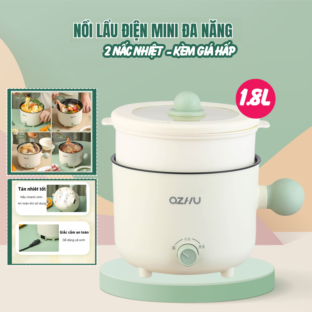 Nồi LẨU MINI Đa Năng OZHU 2 Nấc Nhiệt Kèm Giá Hấp, - JL