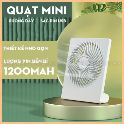 Quạt tích điện để bàn, quạt mini không dây sạc pin USB có 3 tốc độ gió, pin 1200mAh - HN