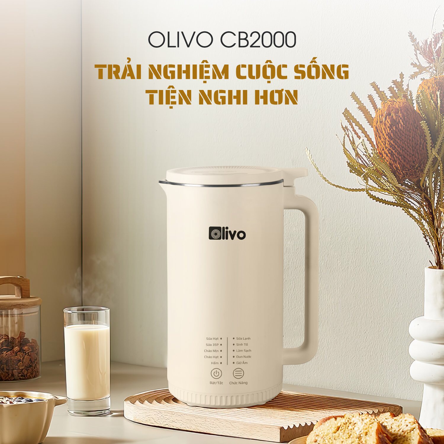 Máy xay nấu đa năng Olivo CB2000 - dung tích 1000ml - nhiều chức năng nhất thị trường - Hàng chính hãng