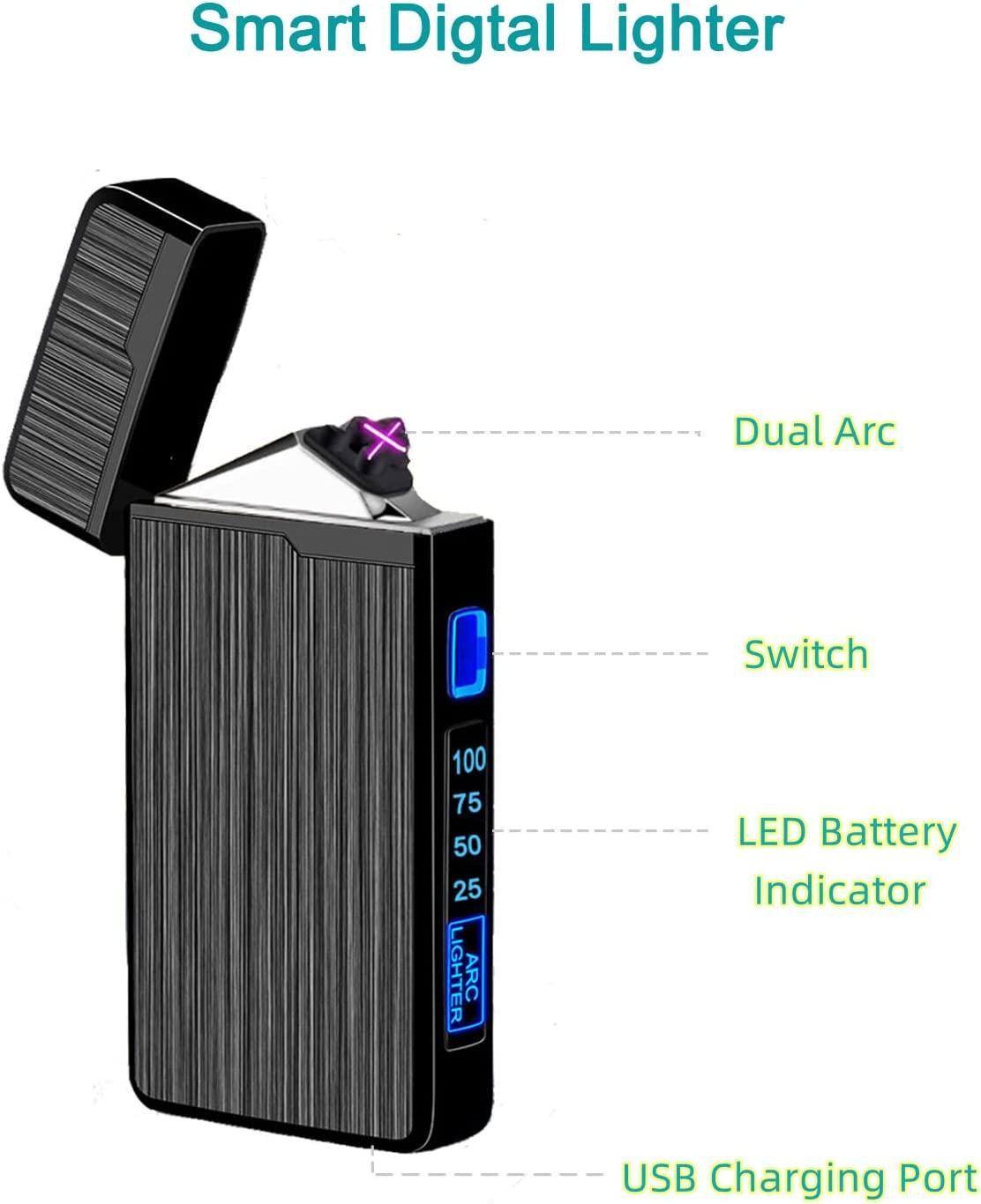 Bật lửa điện, Bật lửa sạc USB, Bật lửa hồ quang kép Plasma, Bật lửa không lửa chống gió, Bật lửa kim túi có chỉ báo pin LED