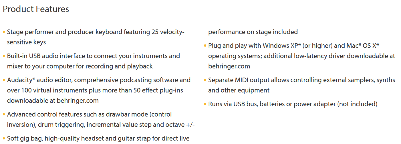 Bàn điểu khiển USB/MIDI 25 phím Behringer UMA25S - Hàng Chính Hãng