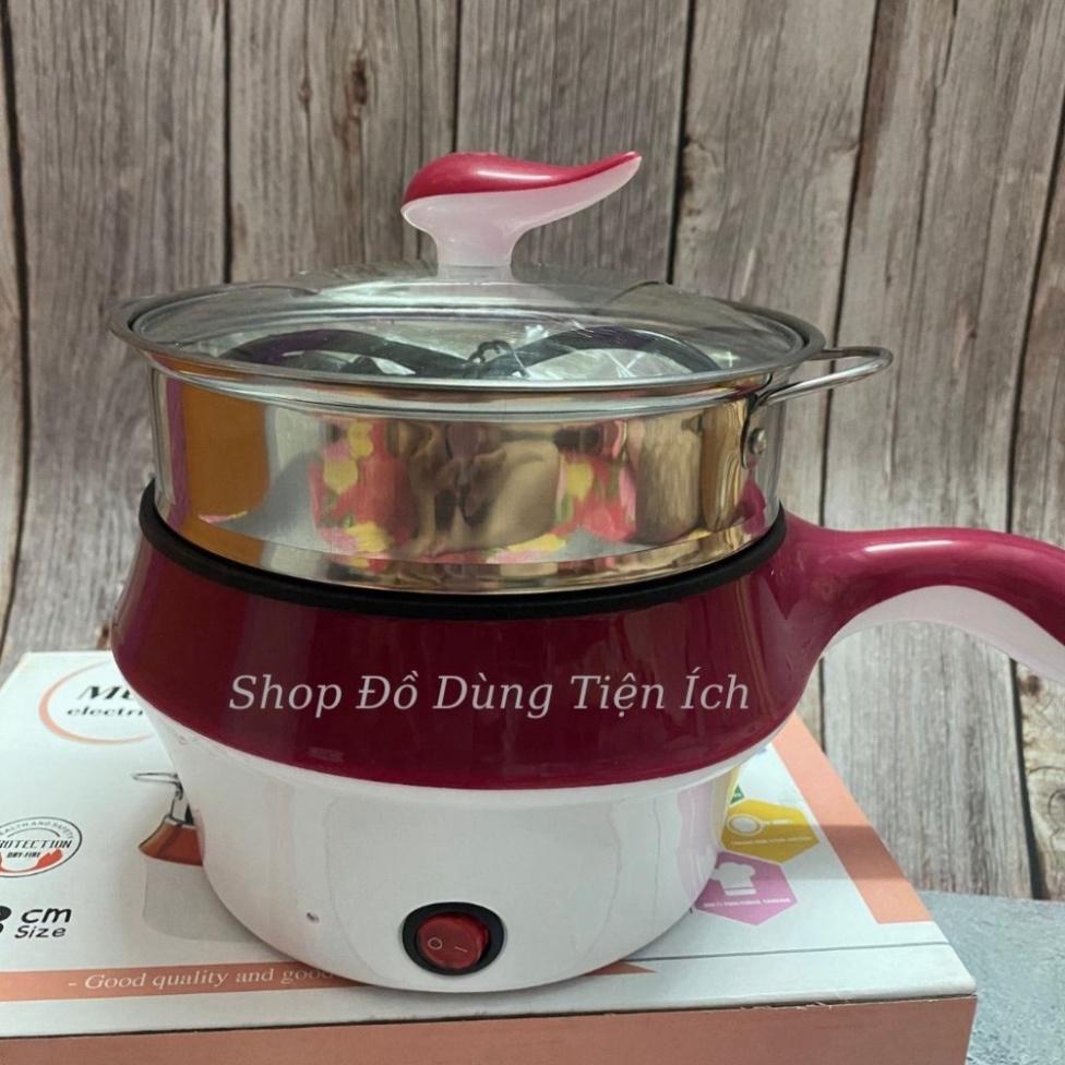 Ca Nấu Mì, Nồi Nấu Lẩu Mini Có Tay Cầm 18cm, Nồi Nấu Hấp 2 Tầng, Nồi Nấu Siêu Tốc Đa Năng - Tặng Kèm Vỉ Hấp Đa Năng
