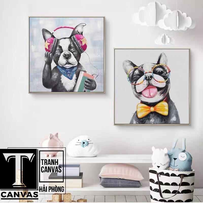 Tranh canvas treo tường hiện đại nghệ thuật, chân dung Chó, Mèo ngộ nghĩnh CM31-32 (không kèm khung)
