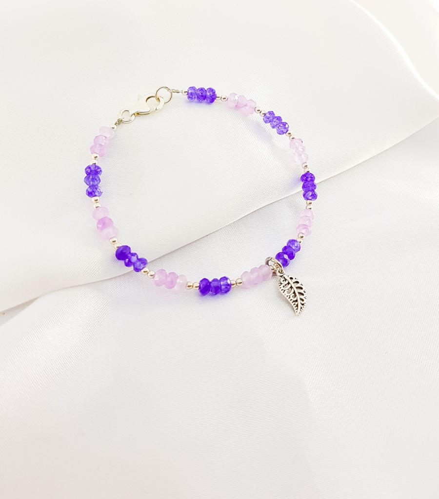 Vòng tay mệnh hỏa, thổ đá Agate mix charm chiếc lá