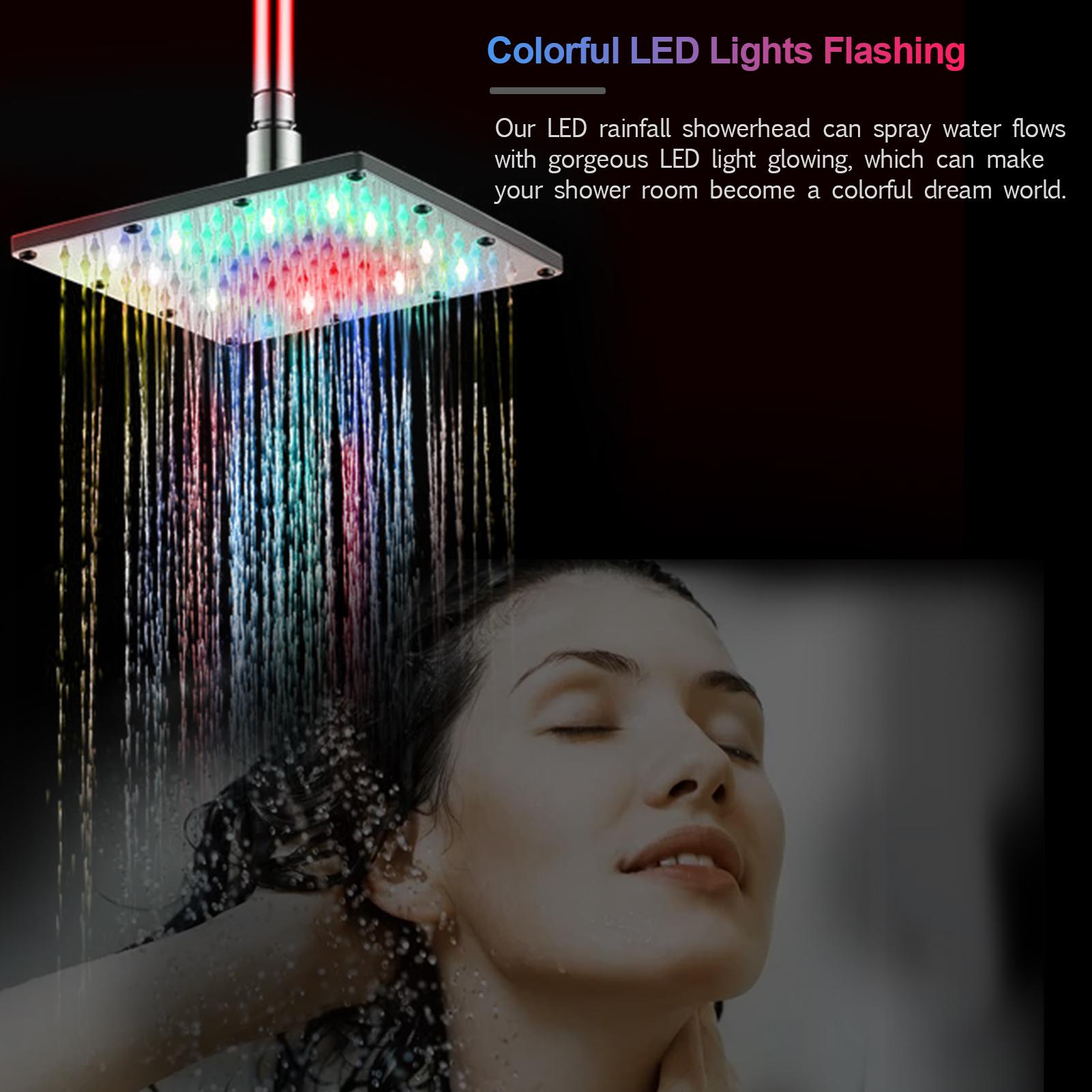 Đầu vòi sen tự động hình vuông 12inch có đèn Led nhấp nháy bằng chất liệu ABS phủ kim loại chống ăn mong chiệu nhiệt cao