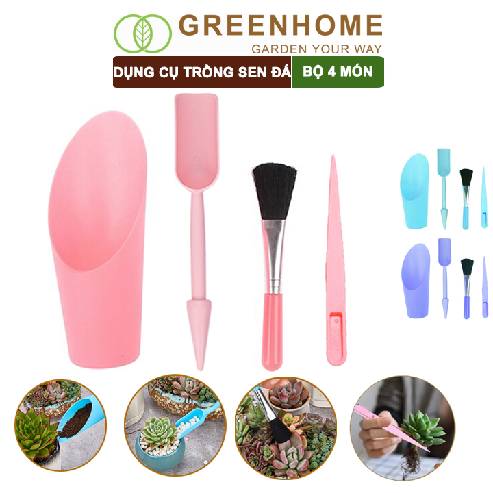 Dụng cụ làm vườn mini, 4 món Greenhome, chuyên dụng cụ trồng sen đá, xương rồng, tiểu cảnh mini, màu ngẫu nhiên