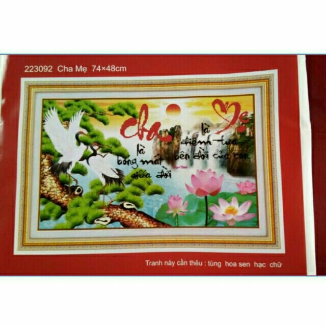 TRANH THÊU CHỮ THẬP CHA MẸ 74x48CM TỰ THÊU