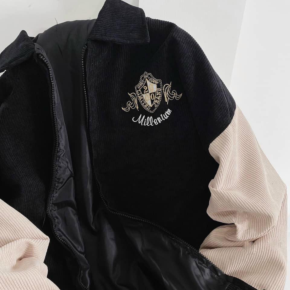 Áo varsity jacket Unisex Form rộng nhung tăm 2 lớp Hình thêu 100% Blue v4 Áo khoác bomber nam nữ 2000 Bóng chày ÁO KHOÁC NHUNG GÂN Thêu 2000