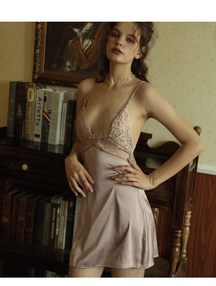 Váy ngủ lụa 2 dây ngực ren