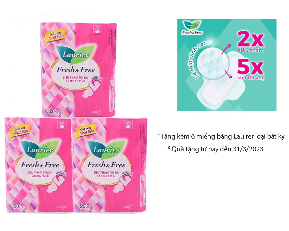 Combo 3 Băng Vệ Sinh Laurier Fresh & Free Dày Cánh - 20 Miếng