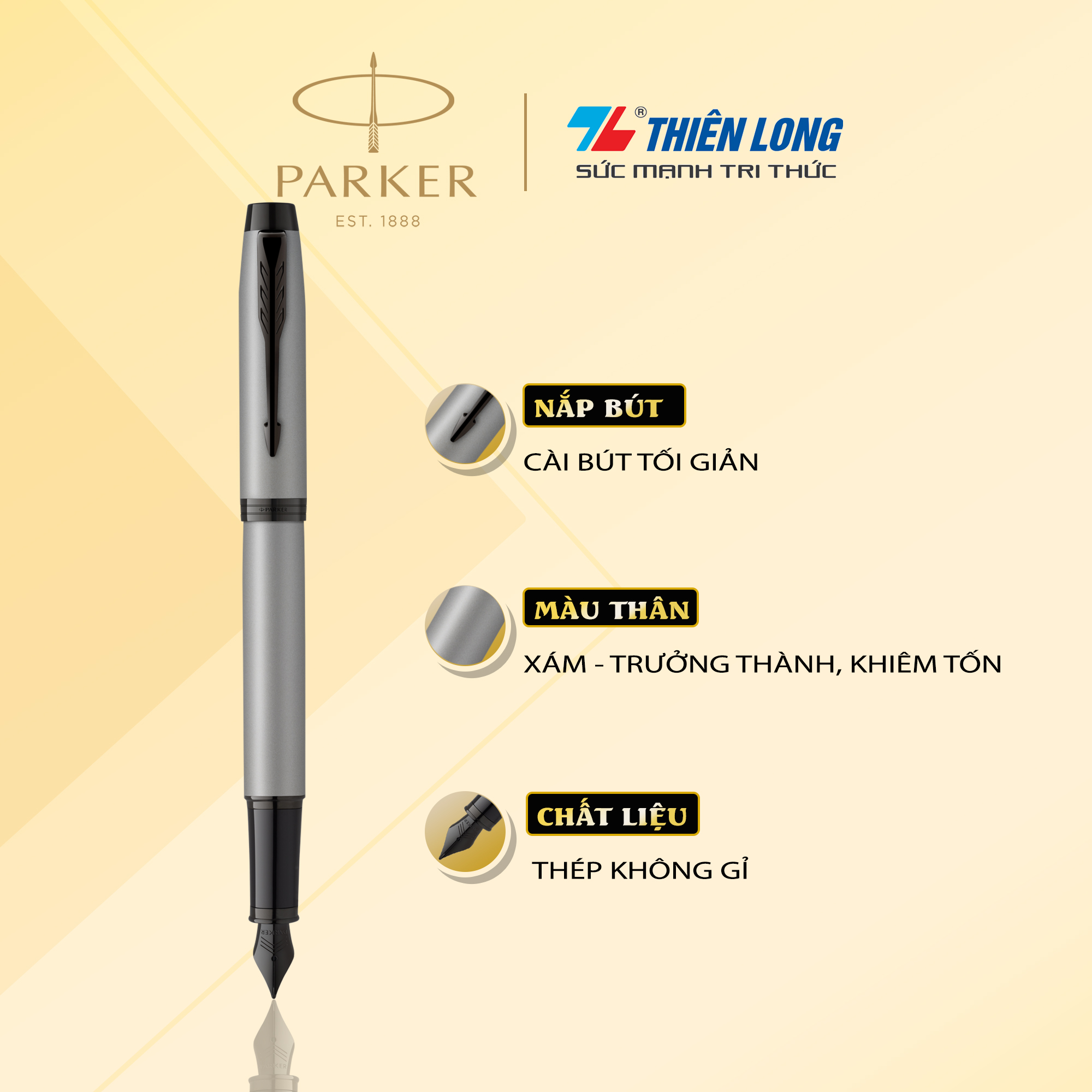 Bút máy cao cấp Parker IM Achromatic X-Matte Grey BT TB-2127922 - Thép không gỉ