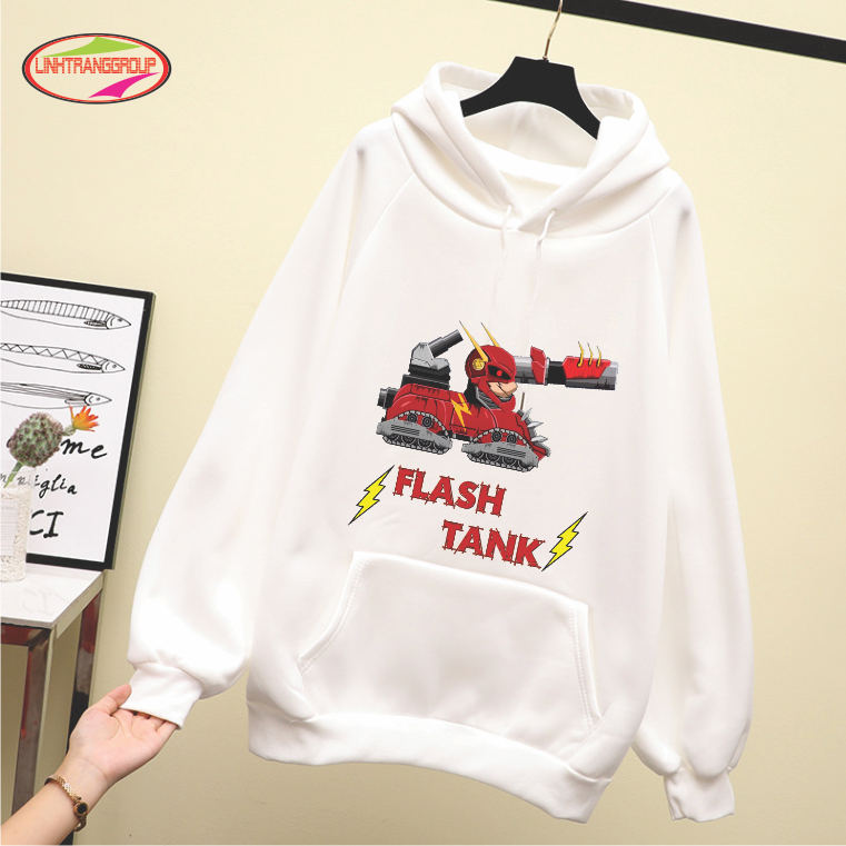 Áo Hoodie nỉ bông màu trắng in hình Tank Arena siêu cute cho bé trai bé gái đủ size