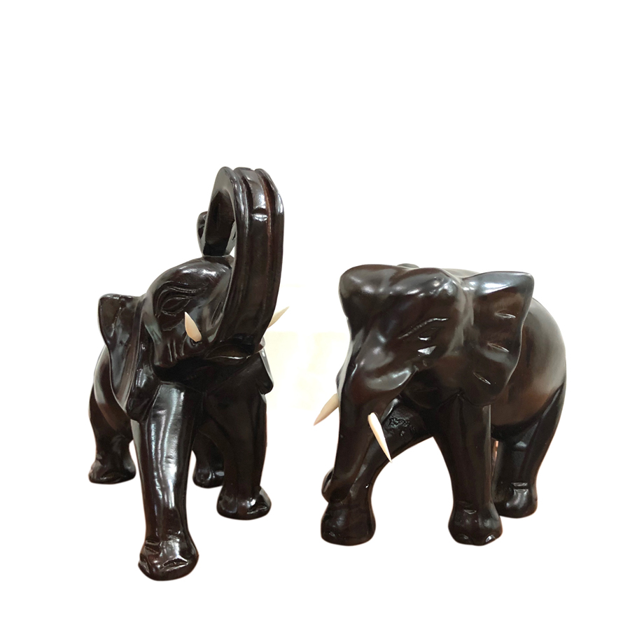Cặp tượng voi gỗ trang Trí N3 - size nhỏ - màu đen