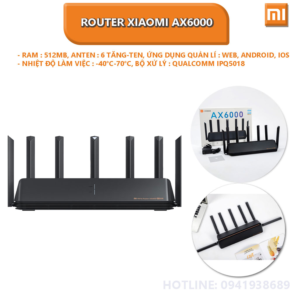 Bộ phát Wifi Router Xiaomi AX6000 AIoT băng tần kép Wifi 6 6000Mbps hỗ trợ Mesh hỗ trợ kết nối 248 thiết bị - Hàng nhập khẩu