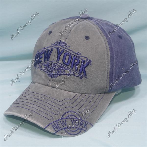 Nón kết hàng quảng châu, mũ lưỡi trai thêu chữ New York Since 1985 vải kaki oát loang cao cấp vòng đầu 56-60cm - Chữ Xanh đen