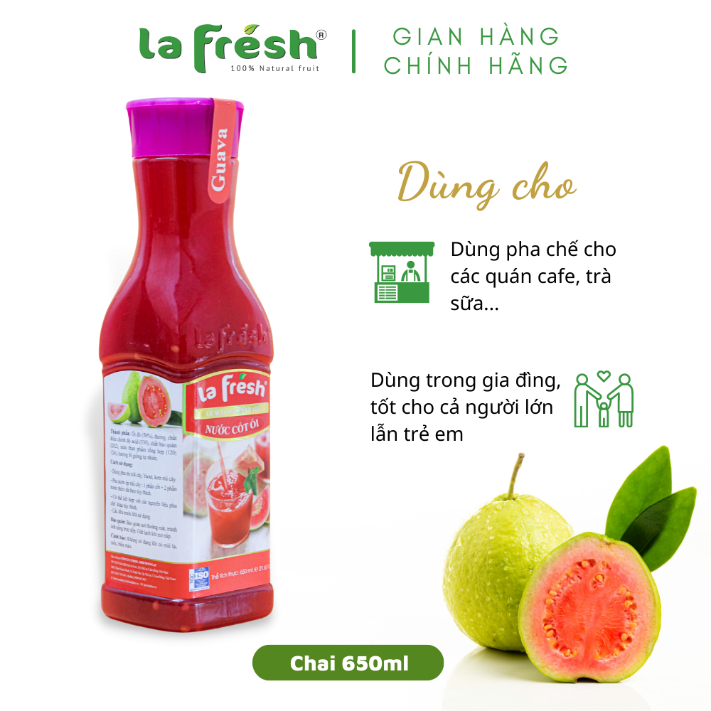 Nước Cốt Ổi Lafresh Đà Lạt Chai 650ml - Chuyên dùng pha chế