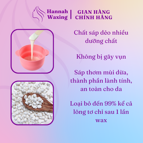 Combo Chén Silicon Nấu Sáp + Sáp Wax Lông Hannah Waxing hương dừa cao cấp tặng kèm que gỗ phết sáp