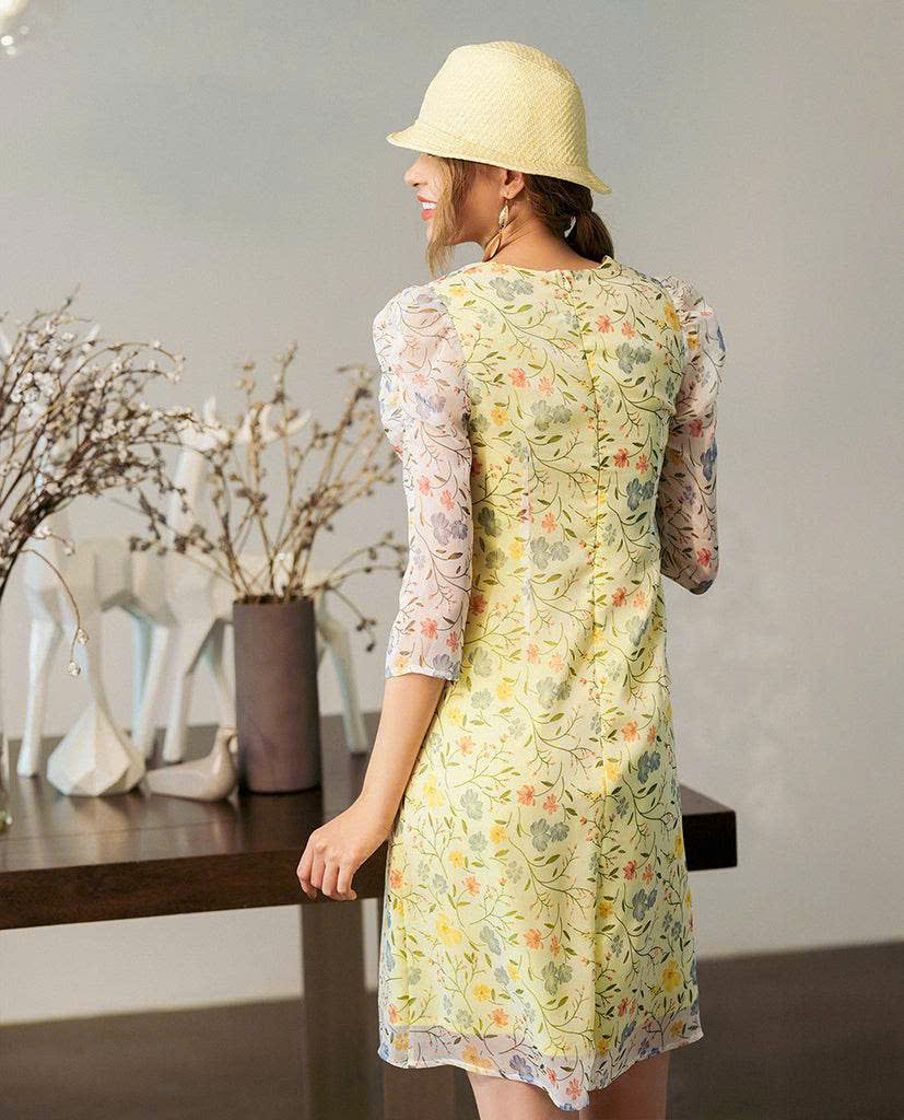 Đầm Suông Chifon Hoa Vàng Soleil thời trang thiết kế Hity Dre170