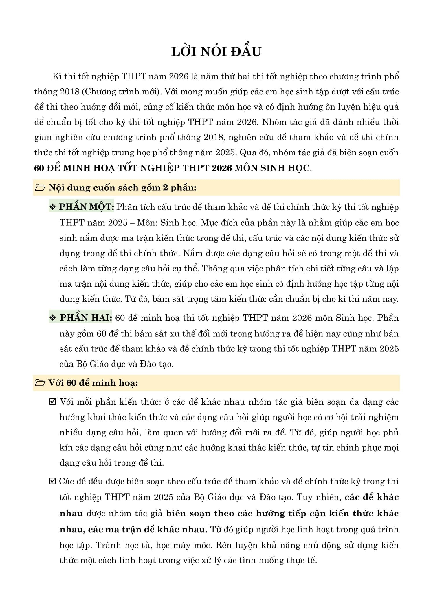Sách - 60 Đề Minh Họa Tốt Nghiệp THPT 2026 - Môn Sinh Học