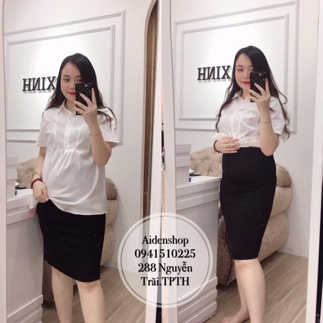 Chân váy bầu dáng bút chì chất umi có đáp bụng