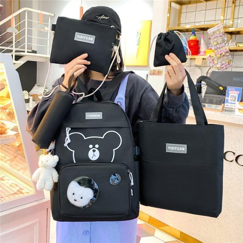 Combo balo 4 món thời trang ulzzang, Set balo 4 món đi học, balo 4 món -COMBO BALO 4 MÓN GẤU POLA