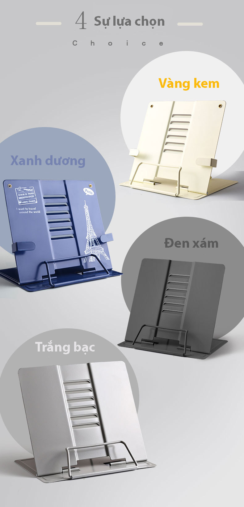 Giá Đỡ đỡ sách, đọc sách, đỡ điện thoại máy tính bảng đa năng chống cận Hợp Kim Nhôm Cao Cấp có thể điều chỉnh chiều cao. Hỗ Trợ Chống Mỏi Cổ, Vai, Gáy. Hàng Chính Hãng KitAcoom