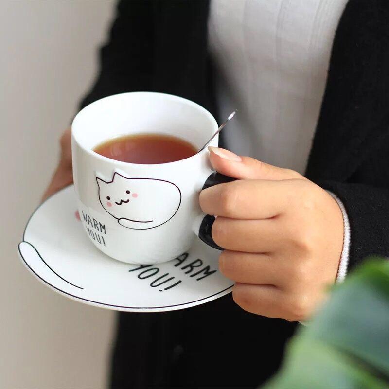 Cốc sứ cao cấp hình mèo, thiết kế dễ thương pha trà, cafe 230ml