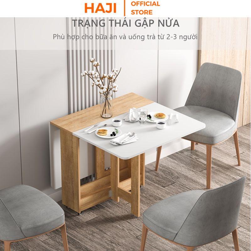 Bàn ăn thông minh HAJI thu gọn tiết kiệm diện tích, Bàn ăn gấp gọn có bánh xe di động tiện lợi màu sắc sang trọng BTM5