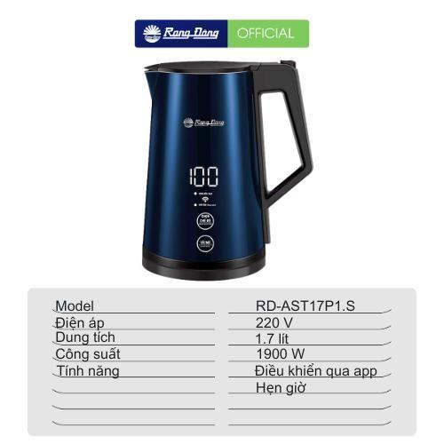 Ấm đun siêu tốc thông minh Rạng Đông Rạng  1,7L model AST17P1.S điều khiển qua app điện thoại, cài đặt hẹn giờ