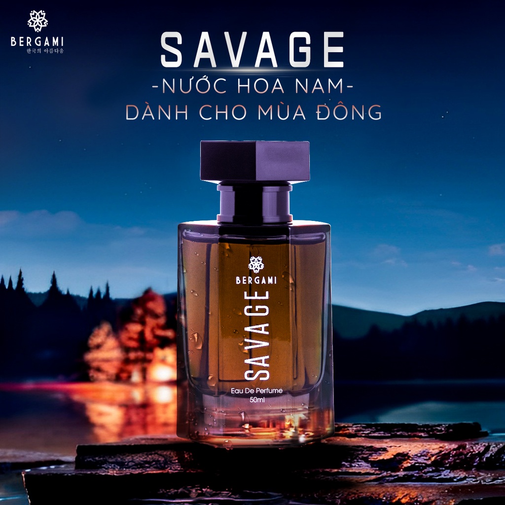 Nước hoa nam chính hãng mùi hương GỖ SỒI trầm ấm quyến rũ Bergami Savage chai dung tích 50ml