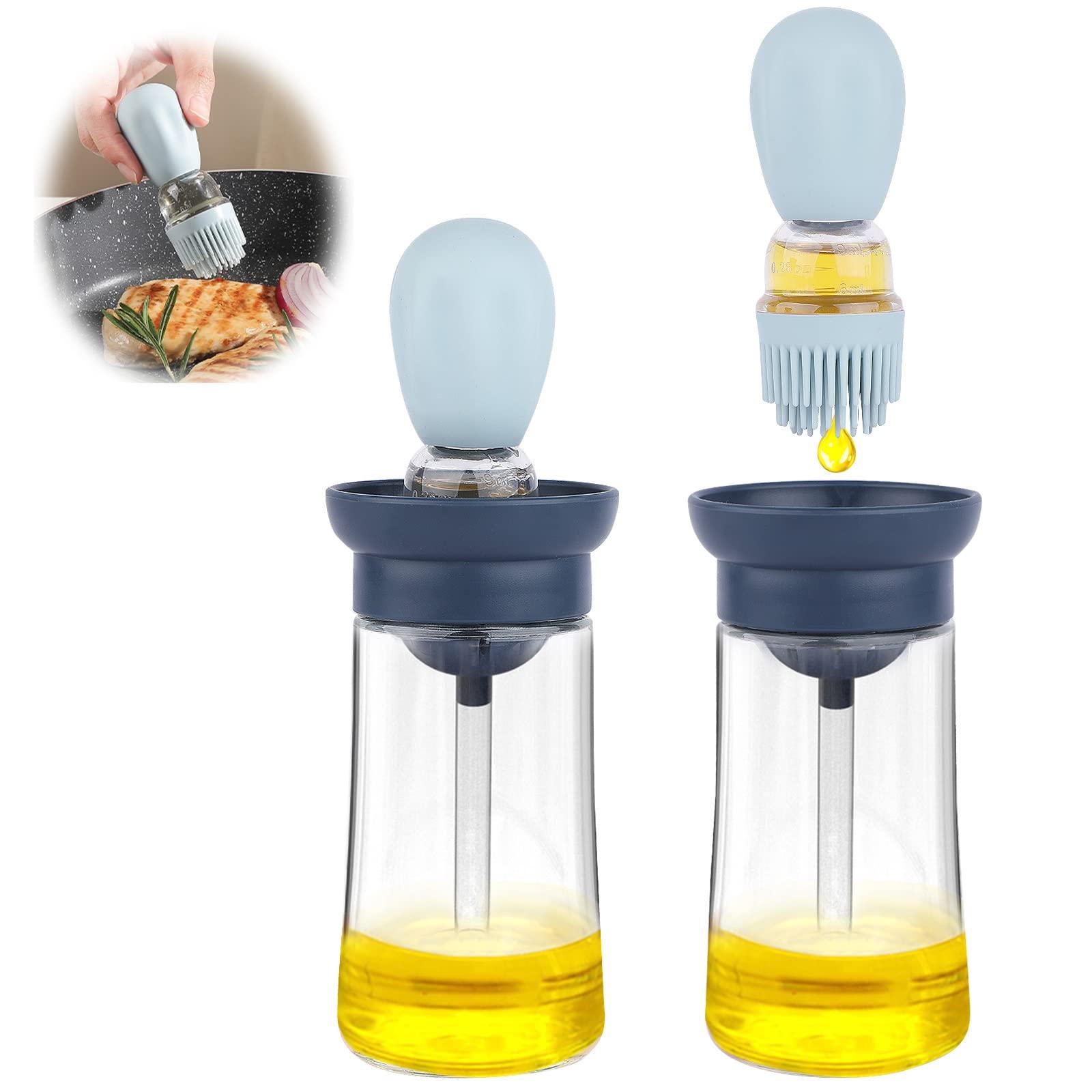 Chai đựng dầu ô liu thủy tinh có cọ silicon 2 trong 1 để nấu, chiên, nướng, BBQ, bánh kếp
