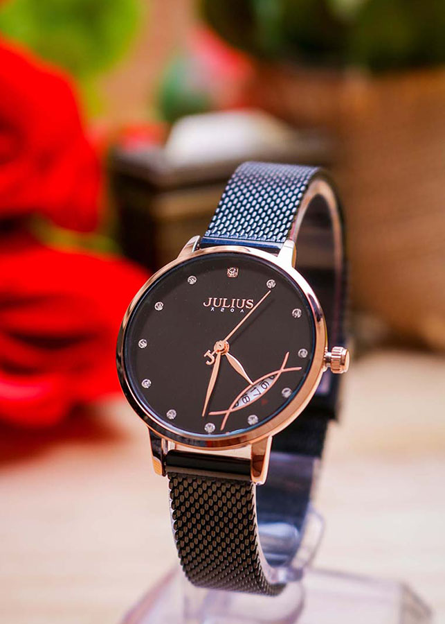 Đồng Hồ Nữ Julius Hàn Quốc JA-1179D Dây Thép Màu Đen